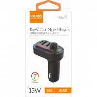 TRANSMISOR FM BLUETOOTH 5.0 / CARGADOR 15W 2 x USB 3.1 + 1 x USB-C  PARA COCHE IDUSD IDUSD F62A